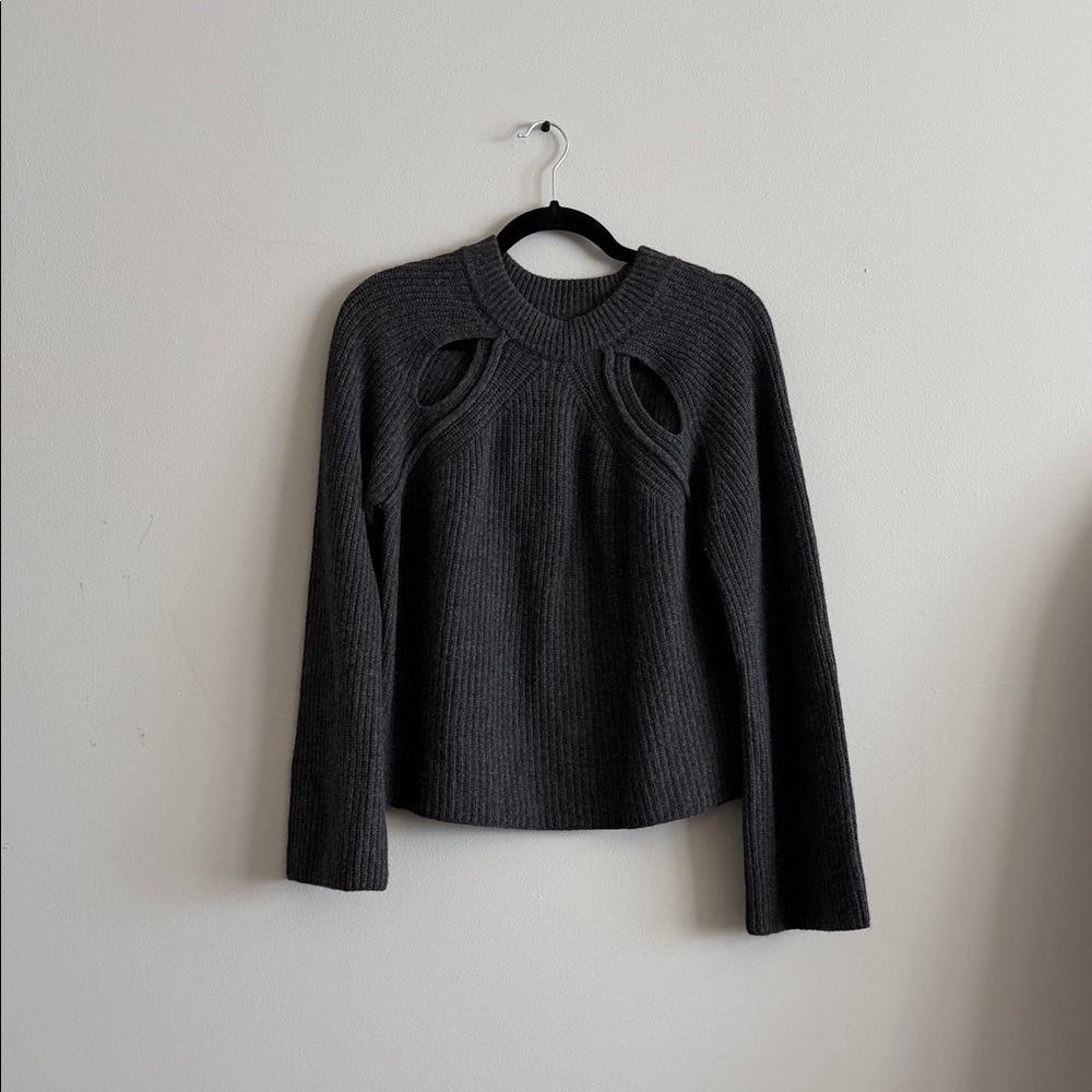Massimo Dutti Charcoal Ribbed Cutout Sweater
